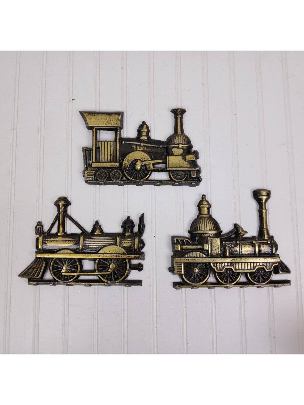 Vintage MBC Japan Cast Metal Train Engine Wall Plaques Set of 3 1301 1302 1303